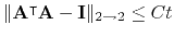 $ \Vert\mathbf{A}^{\intercal}\mathbf{A}
- \mathbf{I} \Vert _{2\to 2} \leq Ct$