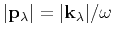 $\mathbf{\vert p_\lambda\vert=\vert k_\lambda\vert}/\omega$