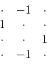 \begin{displaymath}\begin{array}{ccc} \cdot & -1 &\cdot \ 1 &\cdot &\cdot \ \cdot &\cdot & 1 \ \cdot & -1 &\cdot \end{array}\end{displaymath}