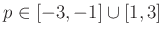 $ p \in
[-3,-1] \cup [1, 3] $