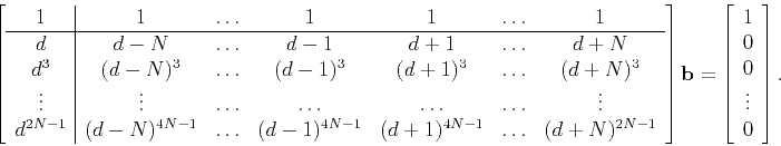 \begin{displaymath}
\left[\begin{array}{c\vert cccccc}
1 & 1 & \dots & 1 & 1 & \...
...begin{array}{c}
1  0  0  \vdots  0
\end{array}\right].
\end{displaymath}