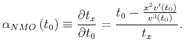 $\displaystyle \alpha _{NMO}\left( t_0\right) \equiv \frac{\partial t_x}{\partial t_0}=\frac{t_0-\frac{x^2v'\left(t_0\right)}{v^3\left(t_0\right)}}{t_x}.$