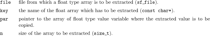 \begin{desclist}{\tt }{\quad}[\tt file]
\setlength \itemsep{0pt}
\item[file] ...
...
\item[n] size of the array to be extracted (\texttt{size\_t}).
\end{desclist}