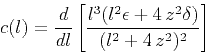 \begin{displaymath}
c(l) = { d \over {d l}}
\left[{ {l^3 (l^2 \epsilon + 4 z^2 \delta )} \over
{(l^2 + 4 z^2)^2} } \right]
\end{displaymath}