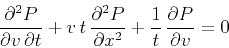 \begin{displaymath}
{{\partial^2 P} \over {\partial v\, \partial t}} +
v\,t\,{{\...
...partial x^2}} +
{1 \over t}\,{\partial P \over \partial v} = 0
\end{displaymath}