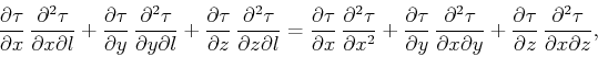 \begin{displaymath}
\frac{\partial \tau}{\partial x} \, \frac{\partial^2 \tau}{\...
...{\partial z} \, \frac{\partial^2 \tau}{\partial x \partial z},
\end{displaymath}