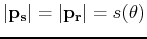 $ \vert{{\bf p}_{\bf s}}\vert=\vert{{\bf p}_{\bf r}}\vert=s(\theta)$