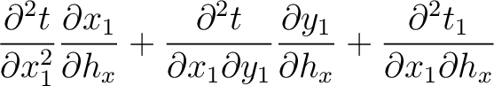 $\displaystyle \frac{\partial^2 t}{\partial x_1^2 } \frac{\partial x_1}{\partial...
...{\partial y_1}{\partial h_x} +
\frac{\partial^2 t_1}{\partial x_1 \partial h_x}$