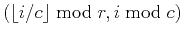 $ (\lfloor i/c \rfloor \bmod r,i \bmod c)$