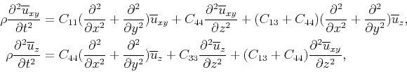 \begin{displaymath}\begin{split}\rho\frac{\partial^2{\overline{u}_{xy}}}{\partia...
...\frac{\partial^2{\overline{u}_{xy}}}{\partial z^2}, \end{split}\end{displaymath}